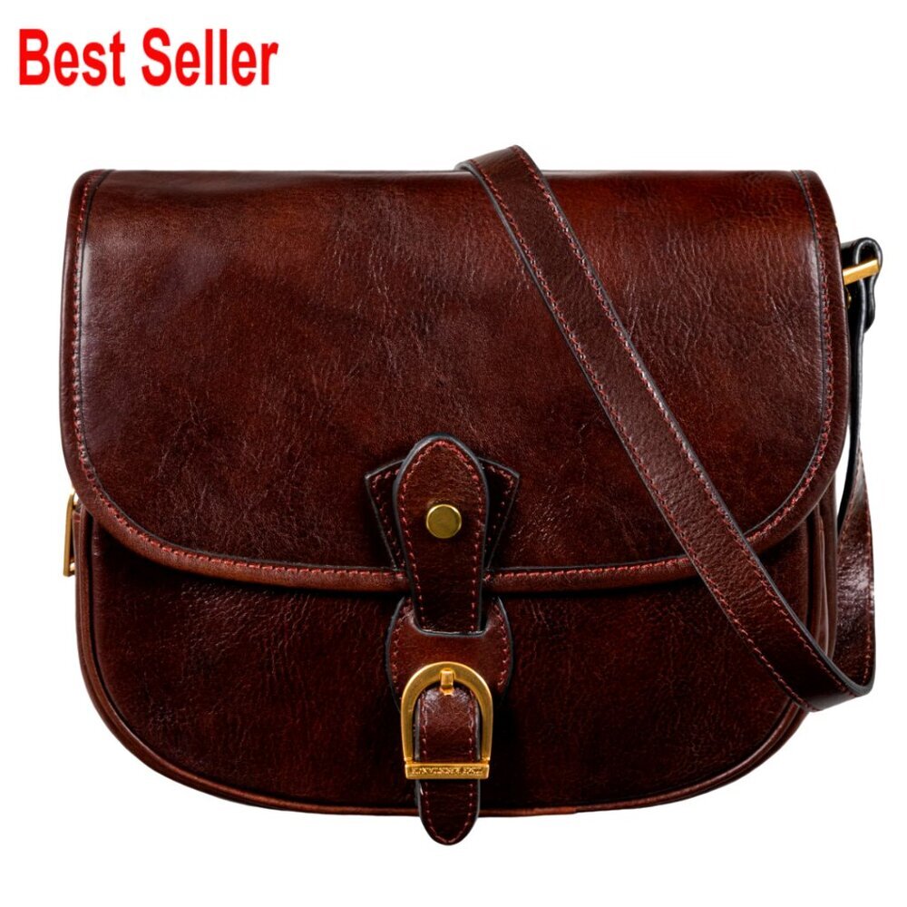 Full-Grain Italian Cowhide Leather Crossbody Bag with Multiple Pockets